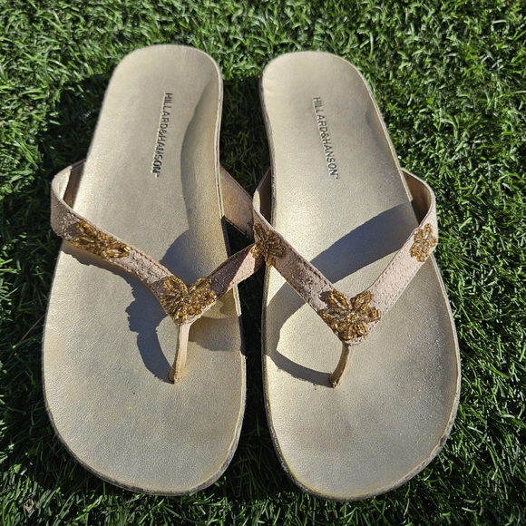 Hillard & Hanson Womens Open Toe Sandals Flip Flop Size 7 Gold - Picture 4 of 11